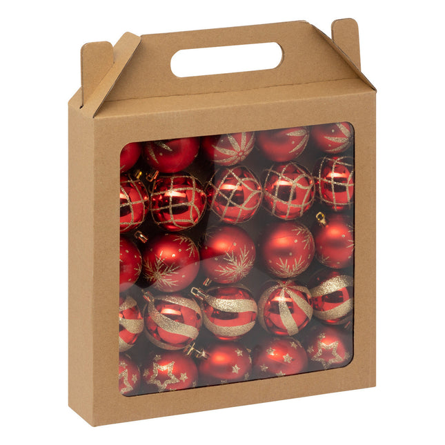 Juego de 25 bolas navideñas D6cm estampado rojo y dorado - 184661