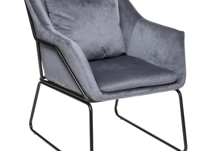 Sillón "Chet" de terciopelo gris guijarro y metal negro – 184901A
