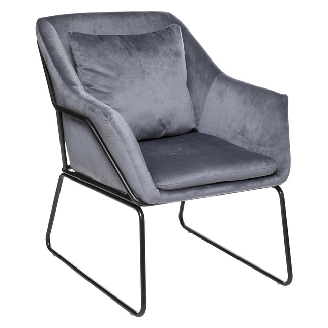 Sillón "Chet" de terciopelo gris guijarro y metal negro – 184901A