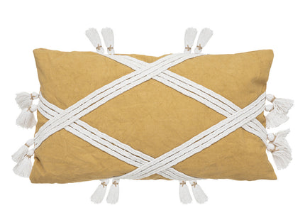 Almohada con funda desenfundable de algodón con cordón trenzado y motivos de pompones 30x50cm - 185264
