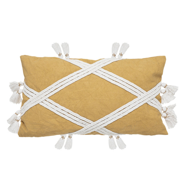 Almohada con funda desenfundable de algodón con cordón trenzado y motivos de pompones 30x50cm - 185264