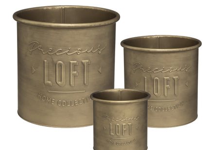 Maceta "Loft" de metal dorado cepillado P - 185439