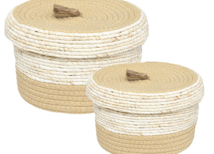 Cesta redonda bicolor con tapa "Carmen" M - 185611