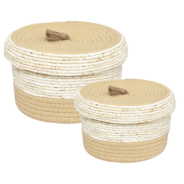 Cesta redonda bicolor con tapa "Carmen" P - 185611