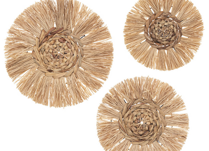 Set de 3 deco de pared de rafia D 36 D 30 y D 25 cm - 185896