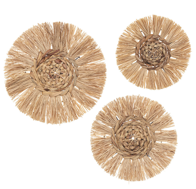 Set de 3 deco de pared de rafia D 36 D 30 y D 25 cm - 185896