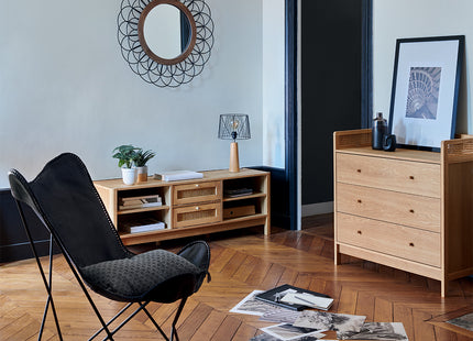 Velador "Joe" de madera de pino y metal negro A46 - 186341