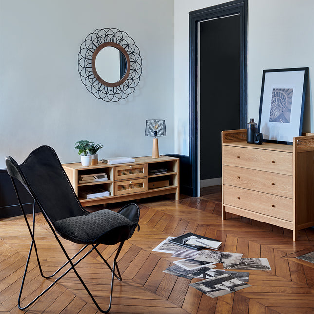 Velador "Joe" de madera de pino y metal negro A46 - 186341