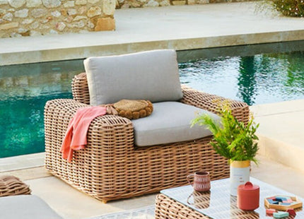 Sillón de jardín "Savinia tahini" + 2 asientos + 1 mesita en aluminio tratado con epoxi - 186711A