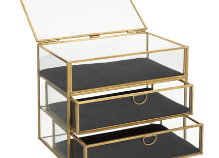 Joyero "Victoria" 3 cajones en cristal y terciopelo negro 18,2x15cm - 187740