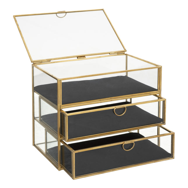 Joyero "Victoria" 3 cajones en cristal y terciopelo negro 18,2x15cm - 187740
