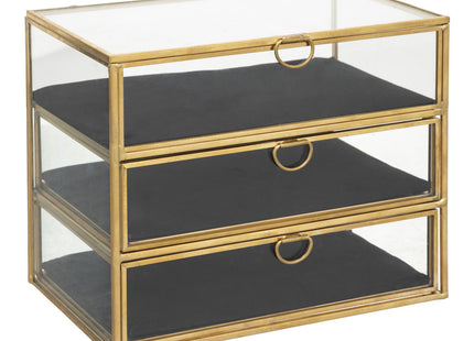 Joyero "Victoria" 3 cajones en cristal y terciopelo negro 18,2x15cm - 187740