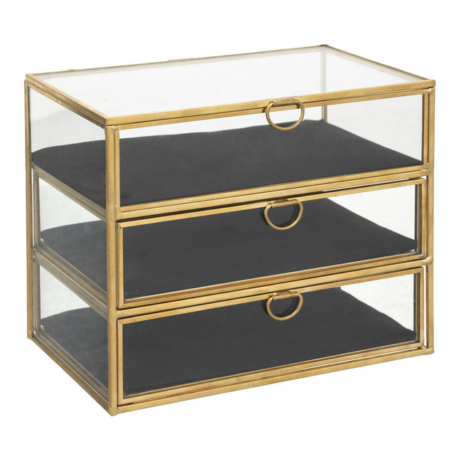 Joyero "Victoria" 3 cajones en cristal y terciopelo negro 18,2x15cm - 187740
