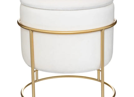 Puf y cómoda "Eliane" de terciopelo blanco y soporte de metal - 187758A