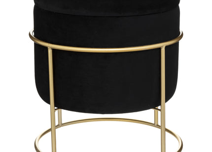 Puf y cómoda "Eliane" de terciopelo negro y soporte de metal - 187758B