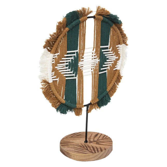 Objeto deco de macramé en colores y flecos sobre soporte de madera de paulownia A30 - 187920