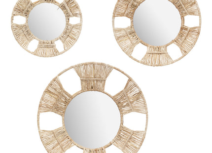 Juego de 3 espejos "Laura" de metal y yute D31 D25 y D20 - 187988