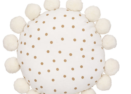 Almohada redondo DREAM de yute y algodón con pompones D30cm - 188261