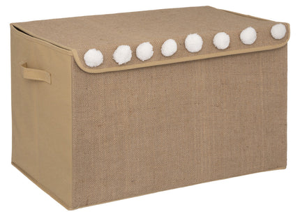 Cofre de almacenamiento de yute marrón caramelo con pompones - 188282