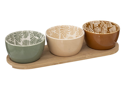 Set de aperitivo "Rivi" con 3 cuencos y 1 bandeja de bambú - 188455