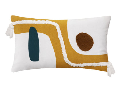 Funda de almohada en algodón Marfil y Ocre con bordado 30x50cm - 188533H