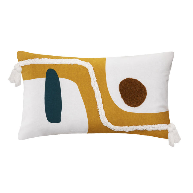 Funda de almohada en algodón Marfil y Ocre con bordado 30x50cm - 188533H