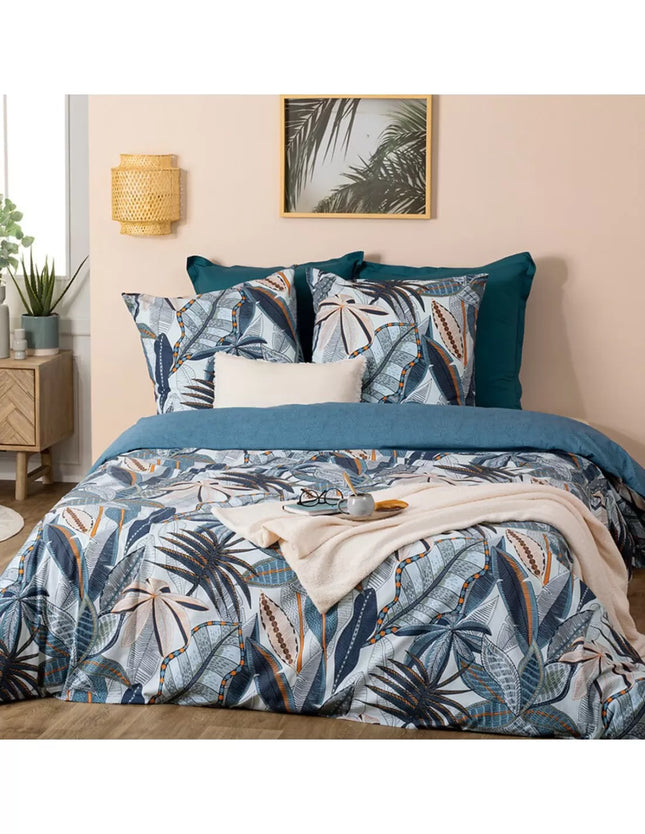 Juego de cama "Nikau" azul de algodón 240x220cm - 188561A