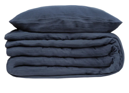 Juego de cama "Flora" de gasa de algodón azul tinta, 260x240cm - 188579F