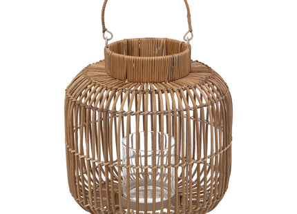 Linterna "Ali" de mimbre y portavelas de cristal metálico D 25 x A31 - 189150