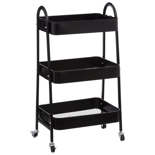 Carrito con ruedas 3 niveles en metal negro A80cm - 189604
