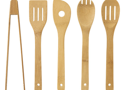 Bloque de 5 cuchillos y 5 utensilios negros en bambú - 189690