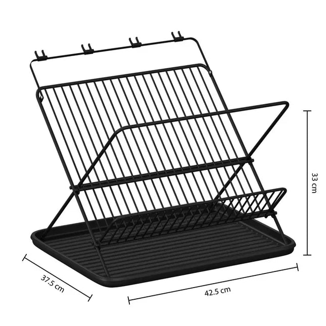 Escurridor de platos plegable de 2 niveles con bandeja negra - 189814