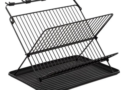 Escurridor de platos plegable de 2 niveles con bandeja negra - 189814