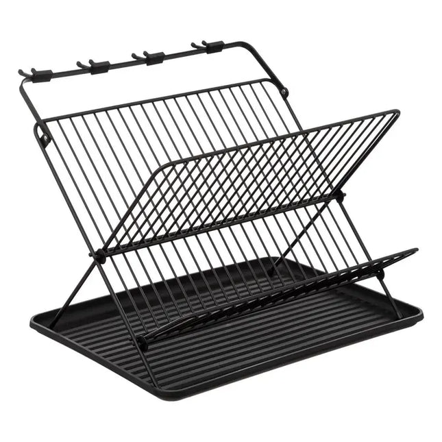 Escurridor de platos plegable de 2 niveles con bandeja negra - 189814