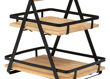 Estante de dos niveles "Ordera" con tirador de bambú negro - 190114