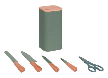 Bloque de 4 cuchillos y tijeras "Sensia" con mangos de bambú - 190134