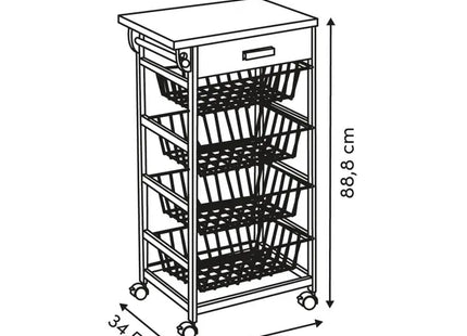 Carrito de servicio de madera de acacia, 50x89 cm, 4 niveles - 190291