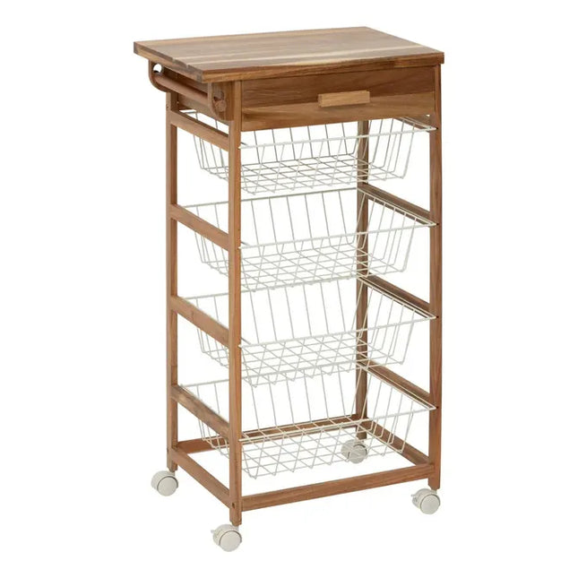 Carrito de servicio de madera de acacia, 50x89 cm, 4 niveles - 190291
