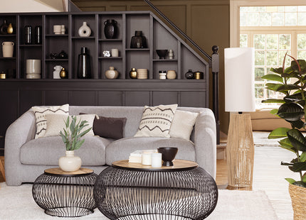 Velador de pie "Aissa" en cuerda beige y pantalla blanca A69cm - 190636