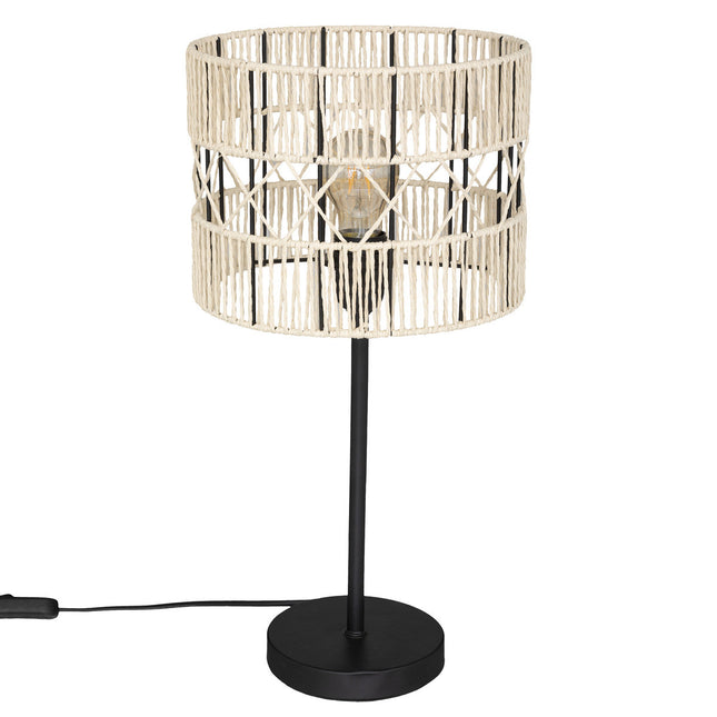 Velador de mesa "Caly" en metal negro y cuerda beige - 190678