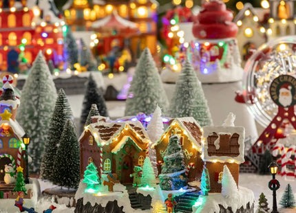 Pueblo navideño de jengibre animado/musical con 25 LED y transformador