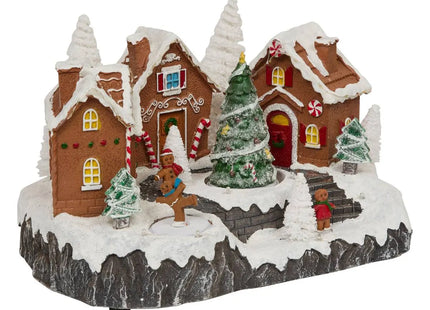 Pueblo navideño de jengibre animado/musical con 25 LED y transformador