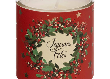 Set de 3 velas perfumadas de 45 gr con tarro de cristal impreso en rojo - 191139