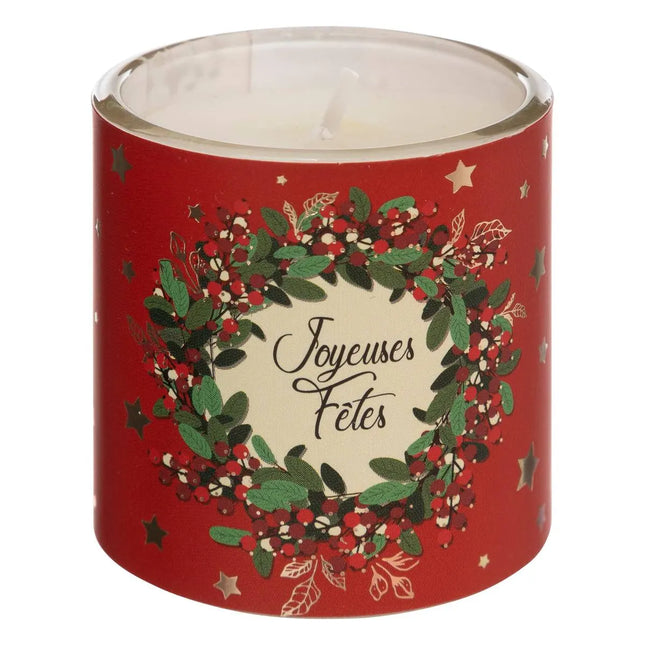 Set de 3 velas perfumadas de 45 gr con tarro de cristal impreso en rojo - 191139