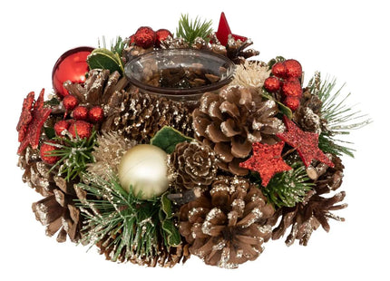 Portavelas de té de acebo natural y estrella - 191356