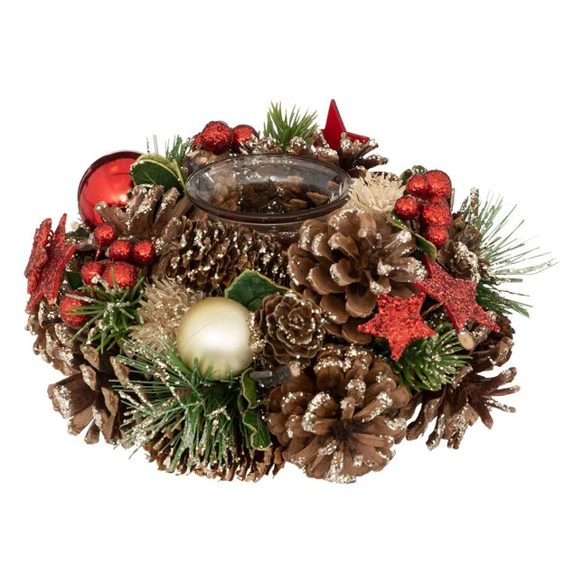 Portavelas de té de acebo natural y estrella - 191356