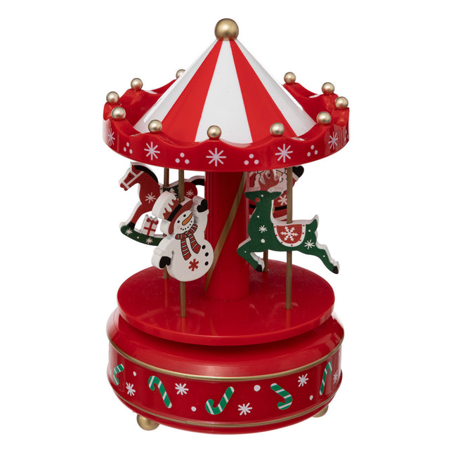 Carrusel musical Papá Noel y Muñeco de Nieve Rojo y Blanco A18cm - 191435