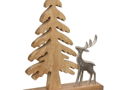 Abeto de madera con reno de metal A40cm - 191690