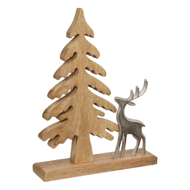 Abeto de madera con reno de metal A40cm - 191690