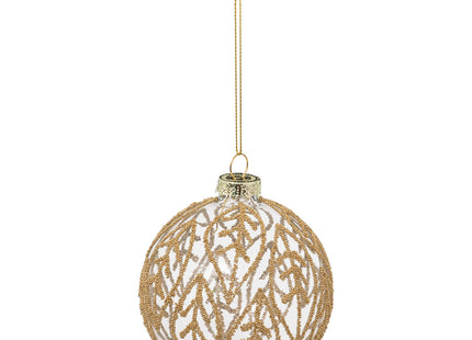 Bola de Navidad transparente "Hojas de perlas" dorado D9cm - 191779